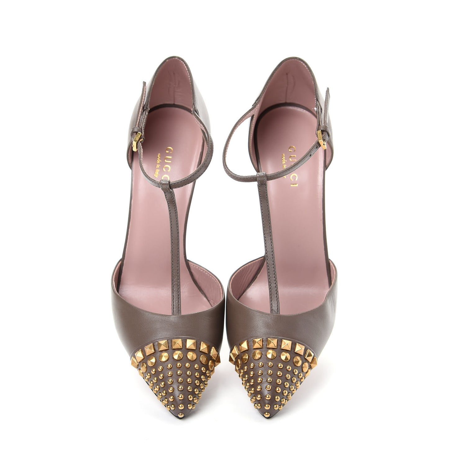 Malaga Kid Studded Cap Toe T Strap Pumps 36 Grey Field