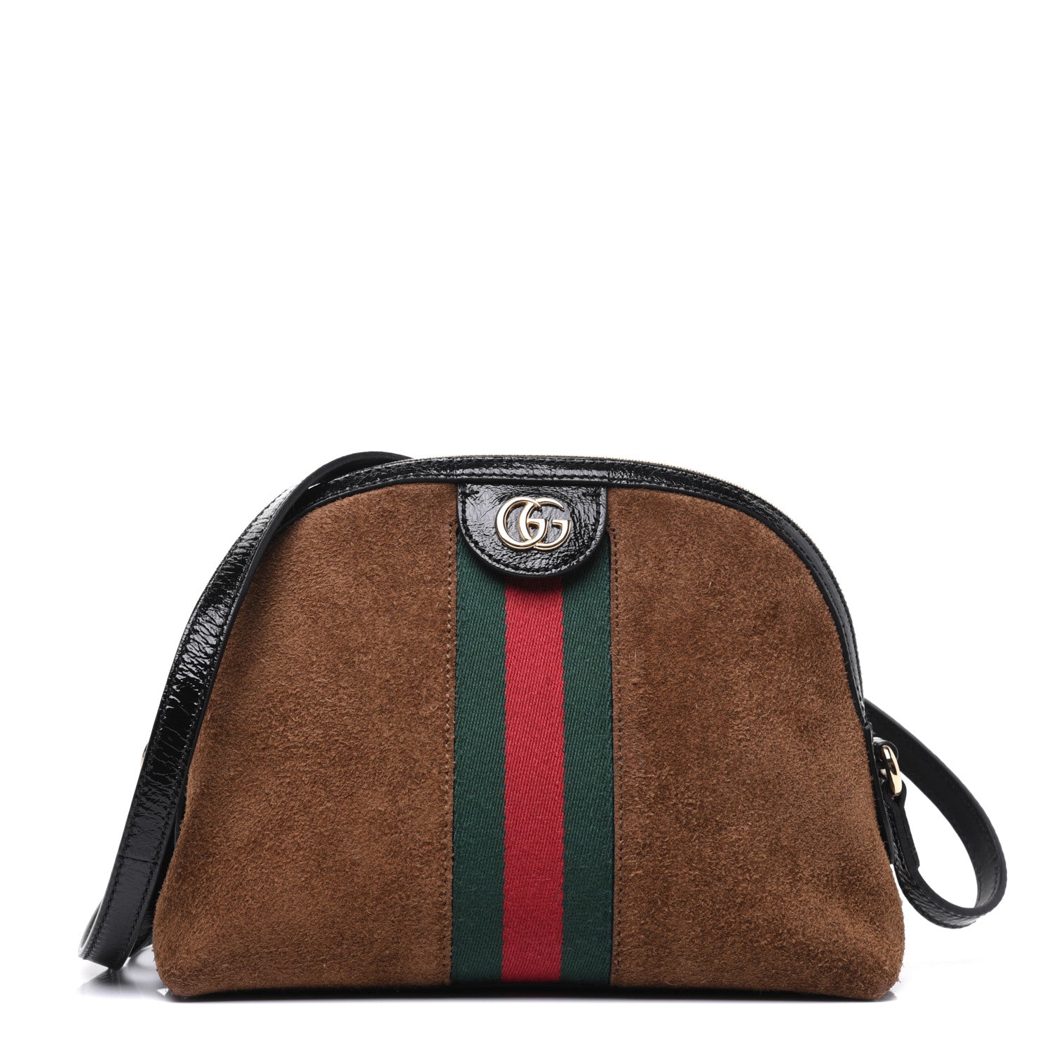 Gucci Suede Patent Web Small Ophidia Dome Shoulder Bag Nocciola Black 1 of 19