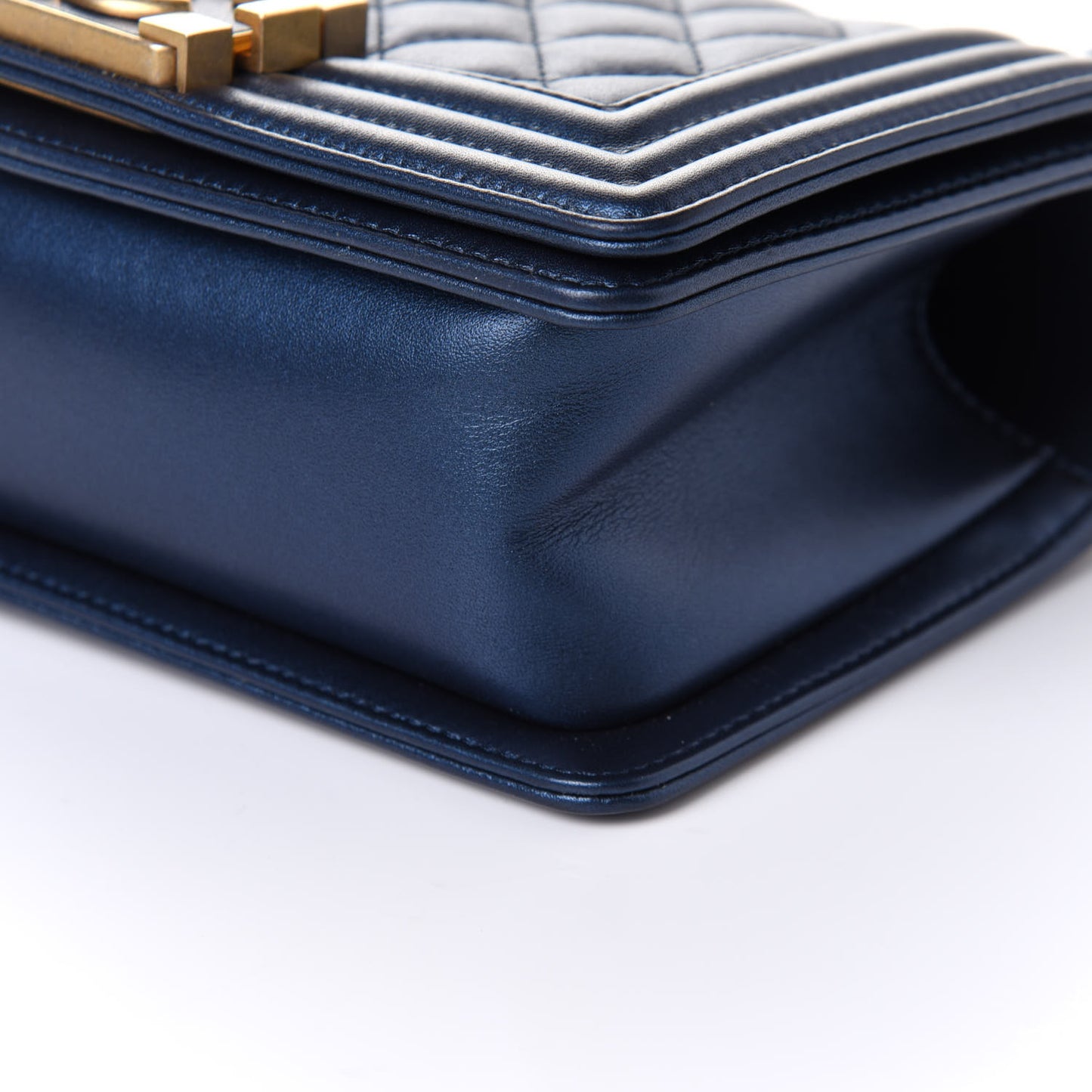 Metallic Calfskin Quilted Small Boy Flap Blue