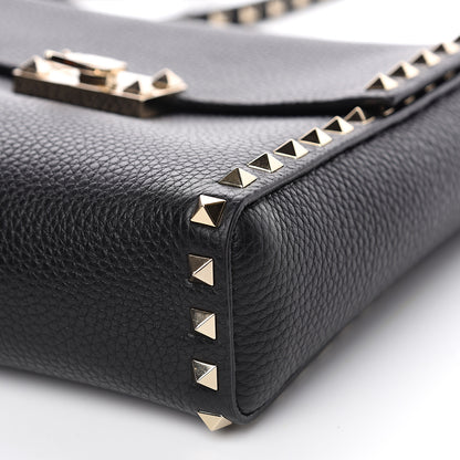 Valentino Garavani Pebbled Calfskin Rockstud Flip Lock Flap Messenger Black 7 of 8
