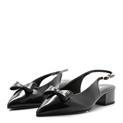 Chanel Crumpled Patent Calfskin CC Bow Slingback Pumps 37.5 Black 4 of 9