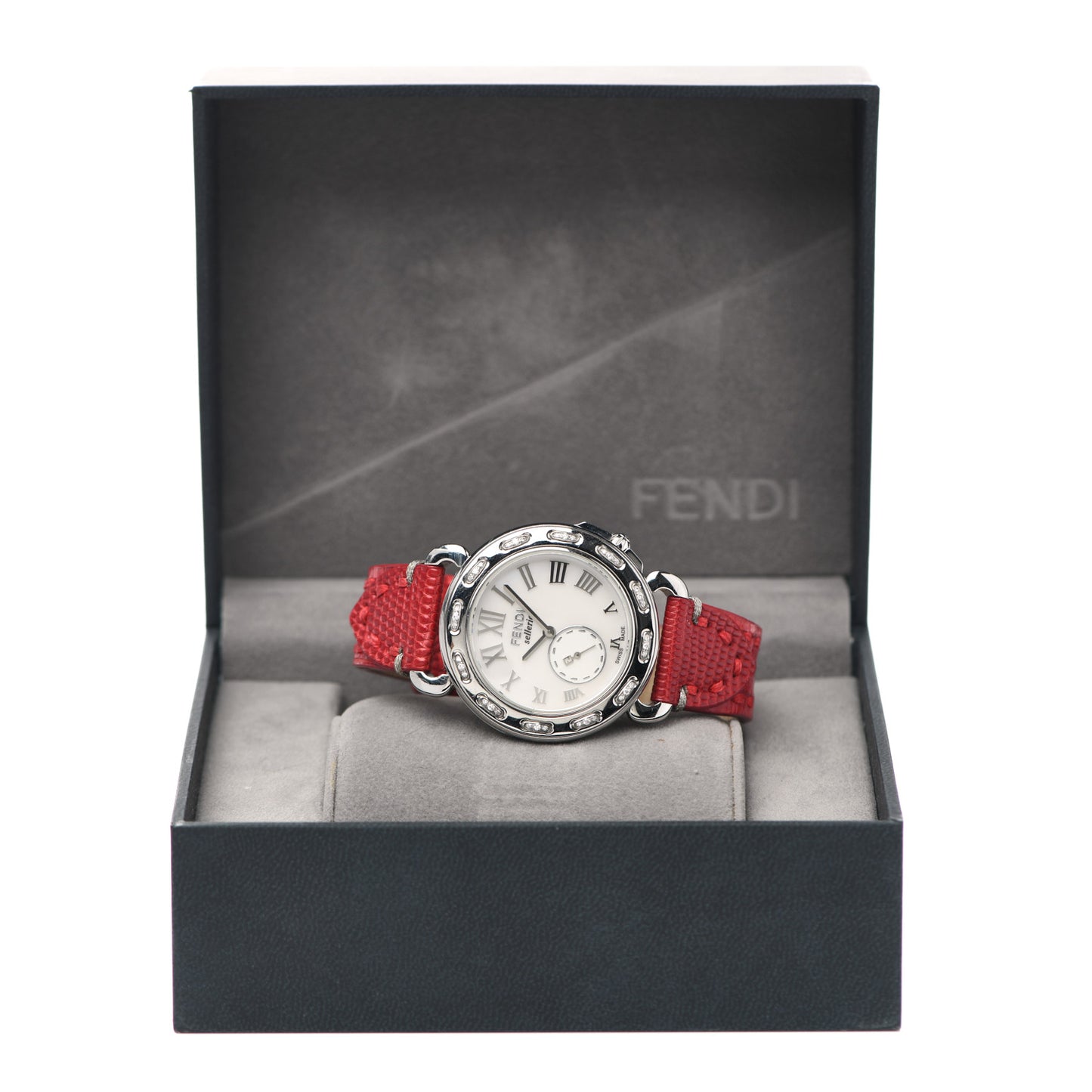 Stainless Steel Calfskin Diamond Mother of Pearl 37mm Selleria Quartz Watch Red
