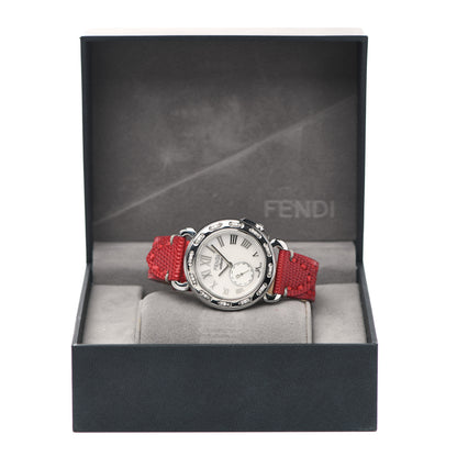 Fendi Stainless Steel Calfskin Diamond Mother of Pearl 37mm Selleria Quartz Watch Red 5 of 5