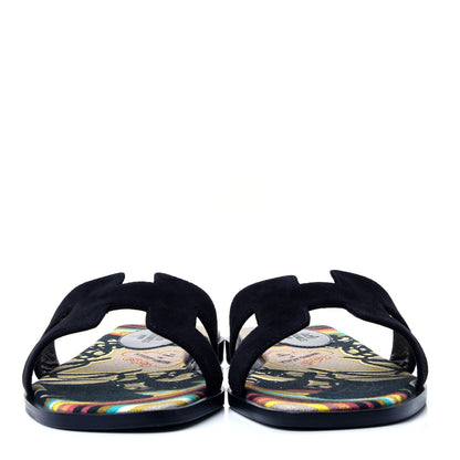 Hermes Suede Goatskin Oran Sandals 38 Black 2 of 10