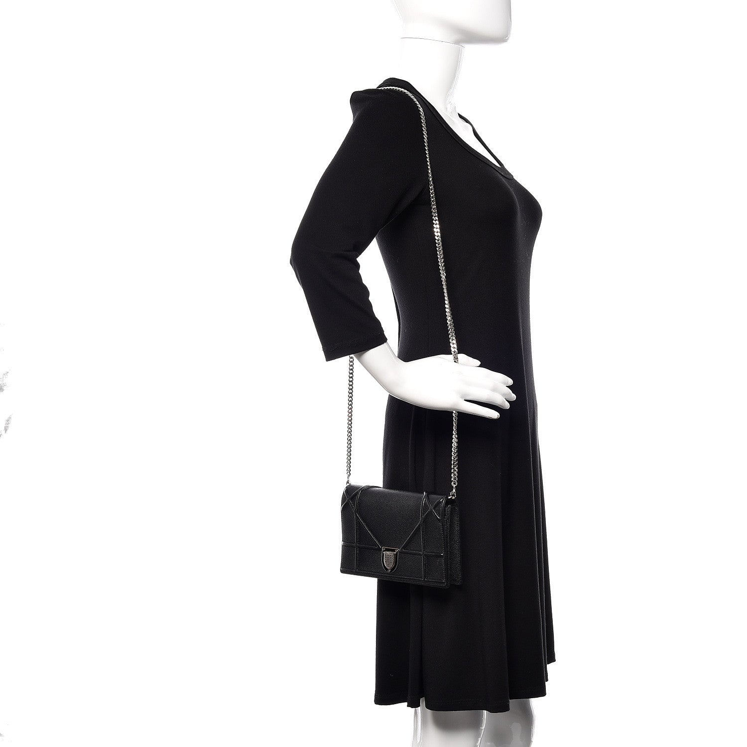 Christian Dior Grained Calfskin Diorama Wallet on Chain Pouch Black 2 of 10