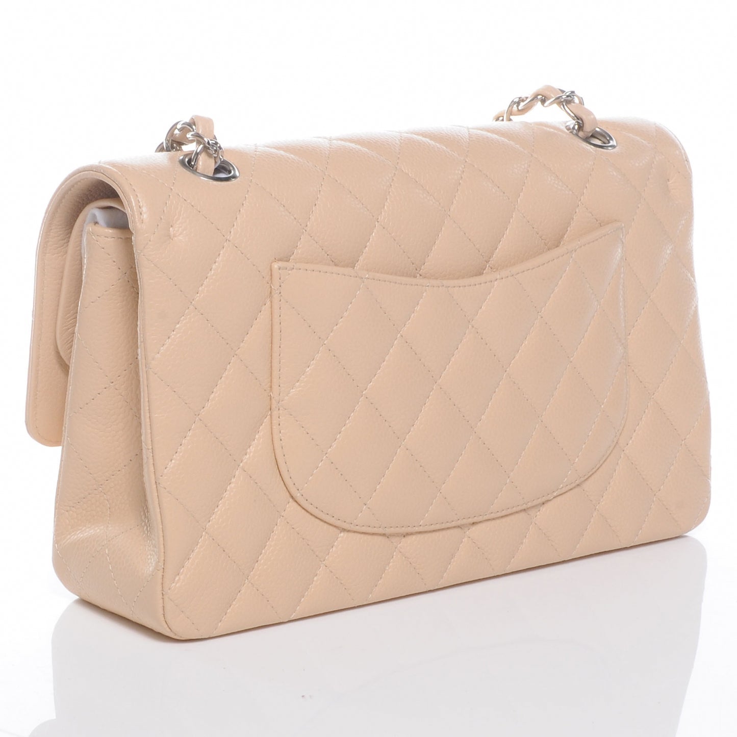 Caviar Quilted Medium Double Flap Beige Clair