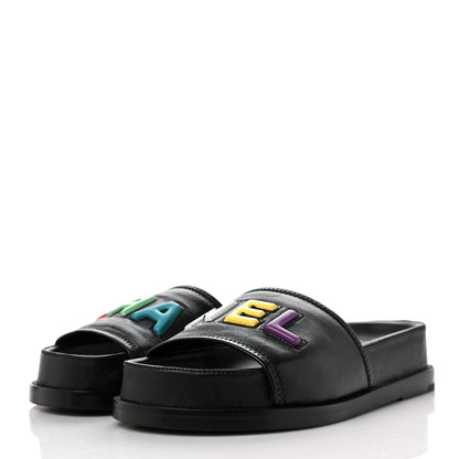 Chanel Lambskin Cha-Nel Mule Sandals 37 Black Multicolor 3 of 7