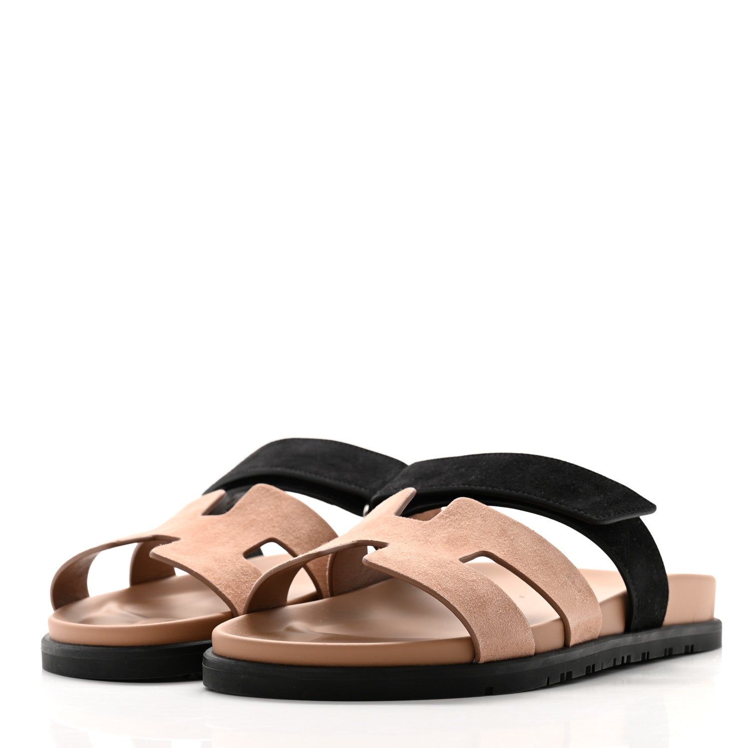 Hermes Suede Goatskin Womens Chypre Sandals 39 Rose Perle Black 3 of 9