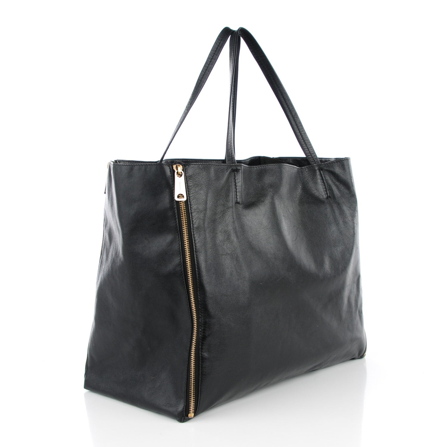 Celine Smooth Lambskin Horizontal Zipper Gusset Cabas Black 3 of 8
