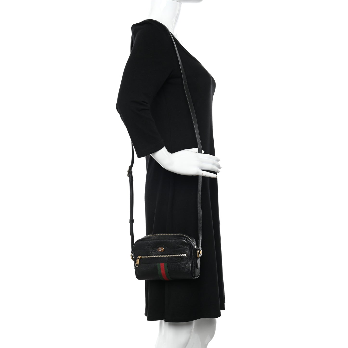 Calfskin Web Mini Ophidia Shoulder Bag Black