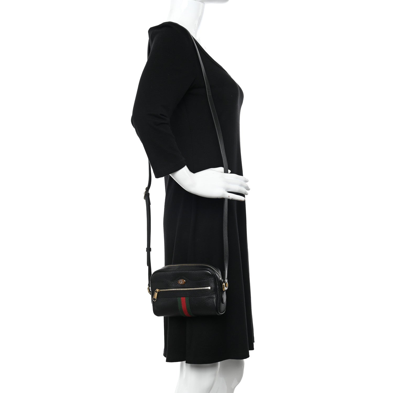 Gucci Calfskin Web Mini Ophidia Shoulder Bag Black 2 of 11