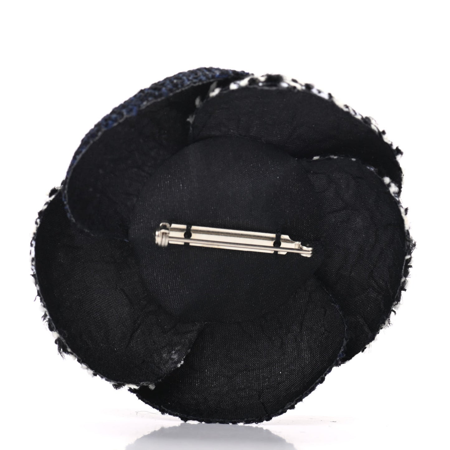 Tweed Camellia Brooch Navy Black White
