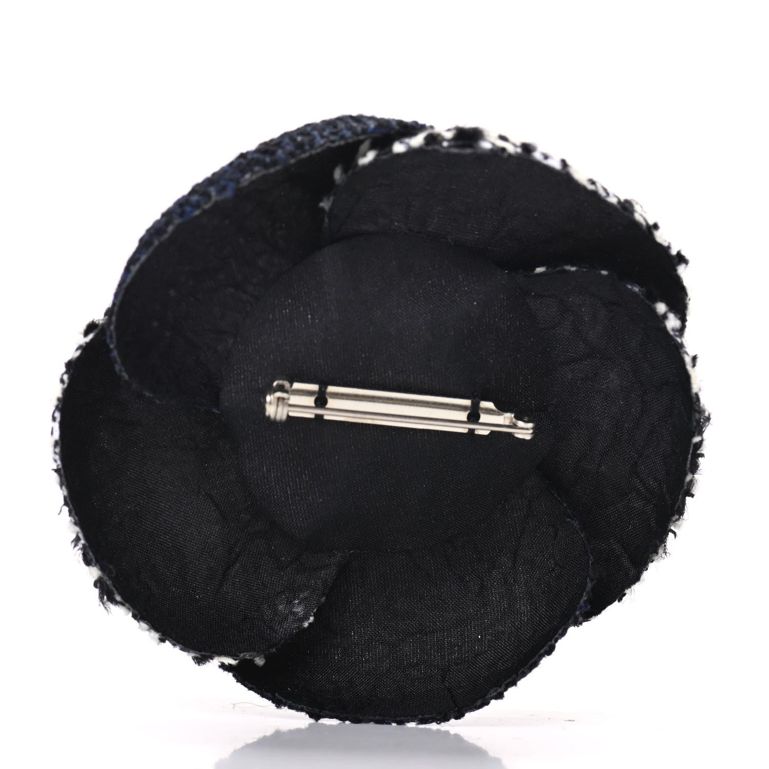 Chanel Tweed Camellia Brooch Navy Black White 3 of 4