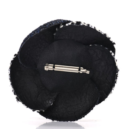 Chanel Tweed Camellia Brooch Navy Black White 3 of 4