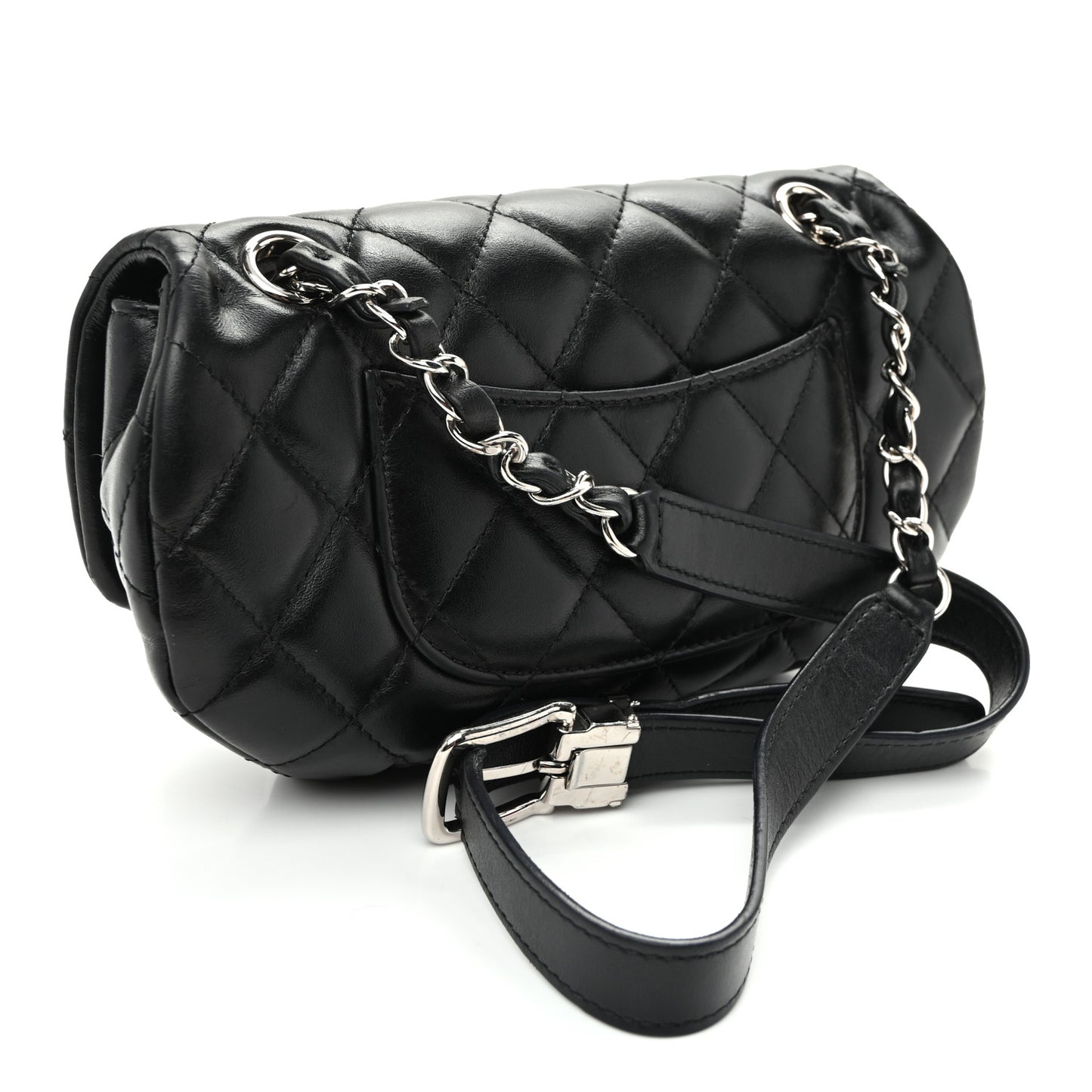 Calfskin Quilted CC Uniform Flap Belt Bag Black