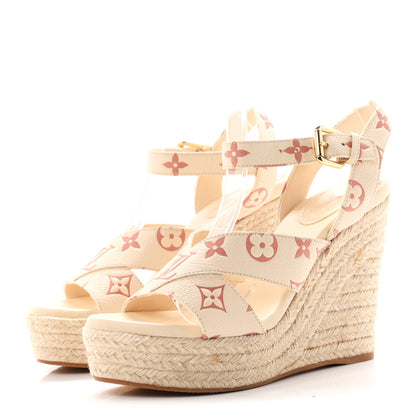 Louis Vuitton Empreinte Monogram Starboard Espadrille Wedge Sandals 37 Creme Rose Trianon 4 of 10