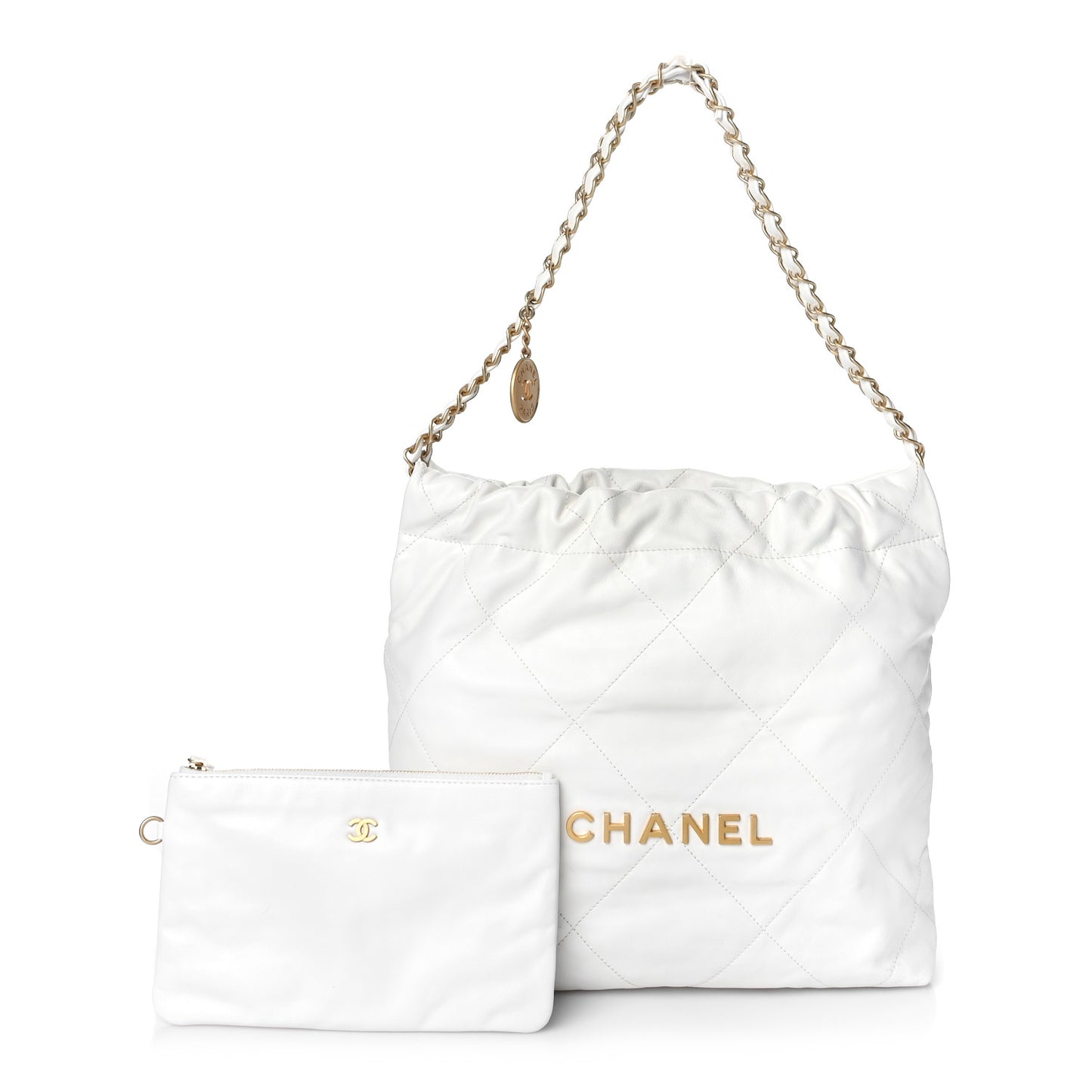Shiny Calfskin Quilted Small Chanel 22 White