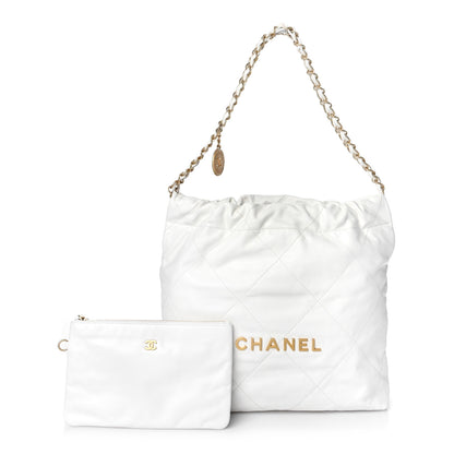 Chanel Shiny Calfskin Quilted Small Chanel 22 White 1 of 9
