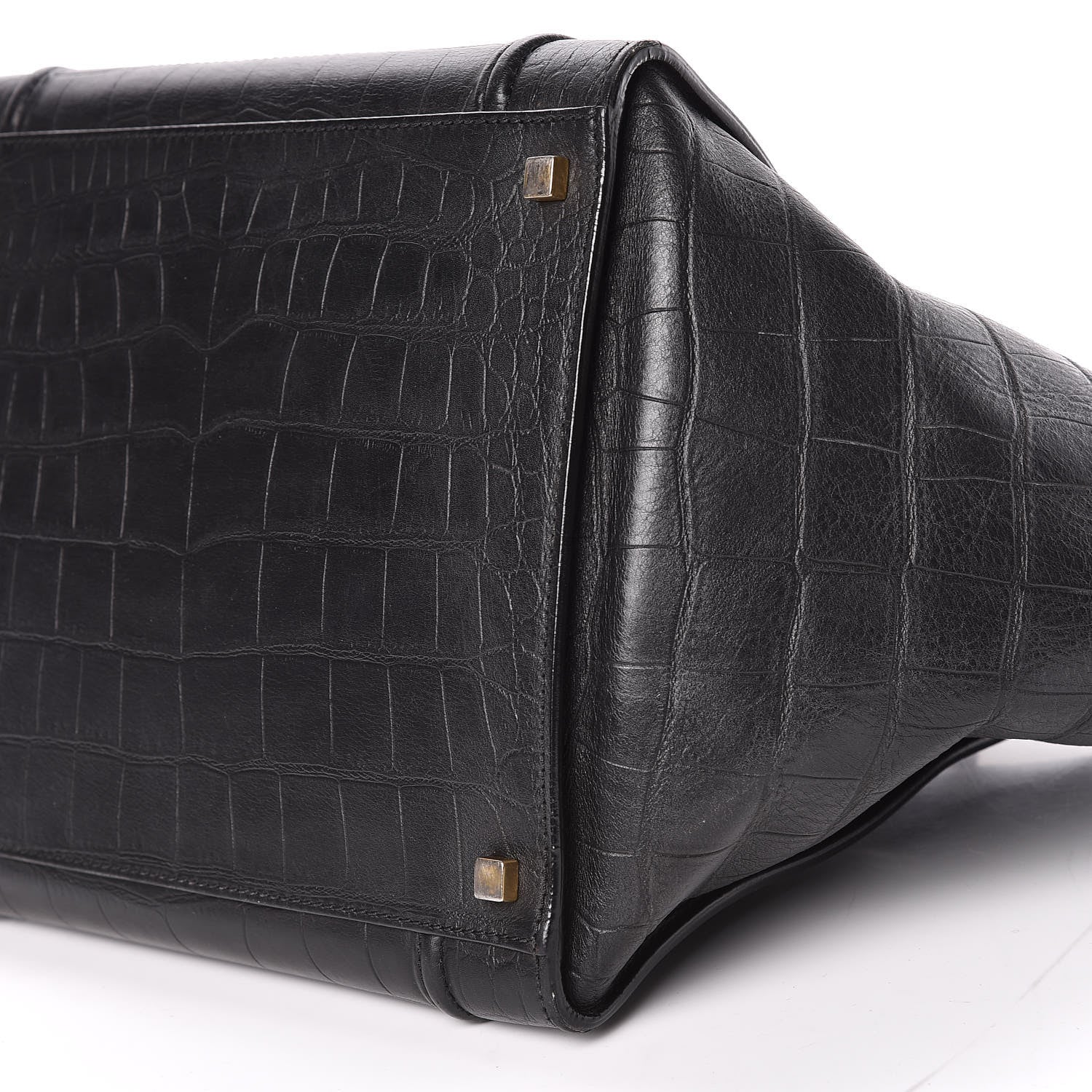 Celine Crocodile Embossed Calfskin Medium Phantom Luggage Black 6 of 17
