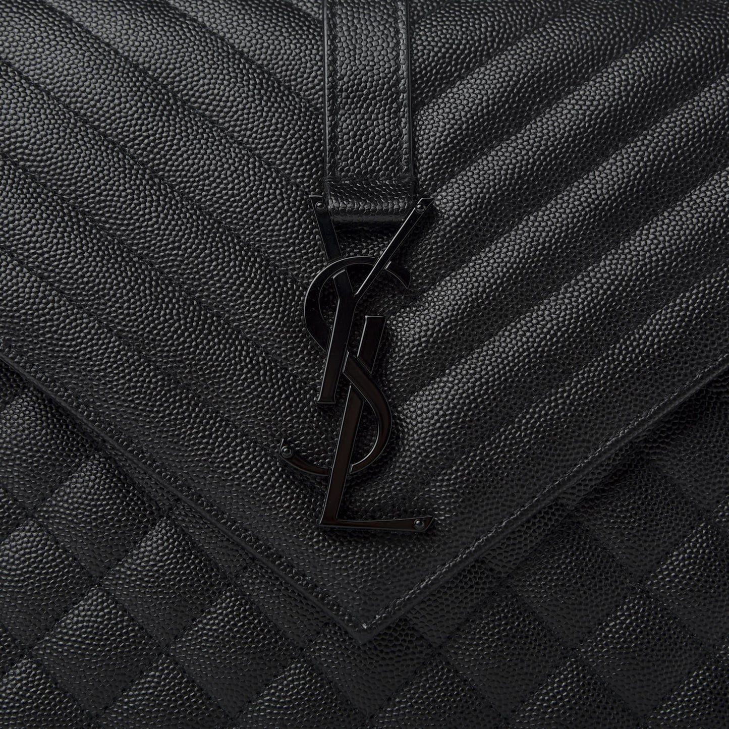 Grain De Poudre Textured Mixed Matelasse Large Triquilt Monogram Monochrome Satchel Black