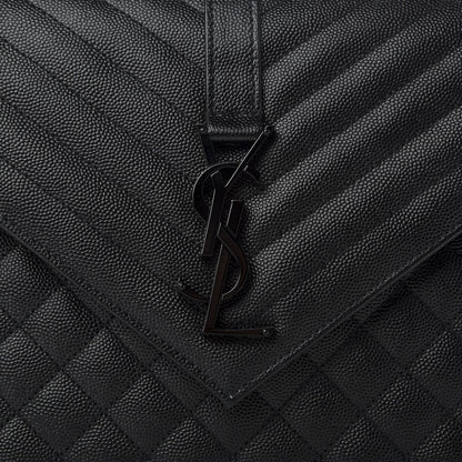 Saint Laurent Grain De Poudre Textured Mixed Matelasse Large Triquilt Monogram Monochrome Satchel Black 10 of 10