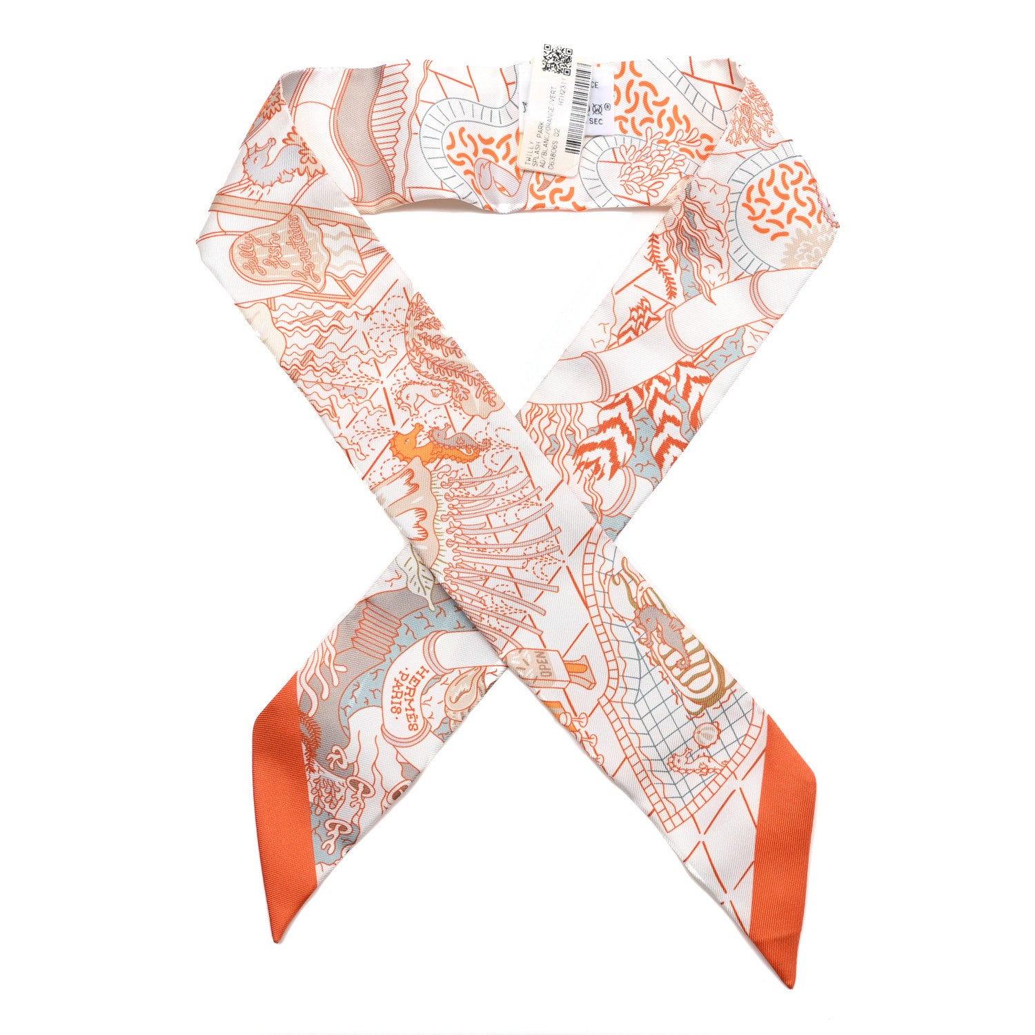 Hermes Silk Splash Park Twilly White Orange Vert 1 of 4