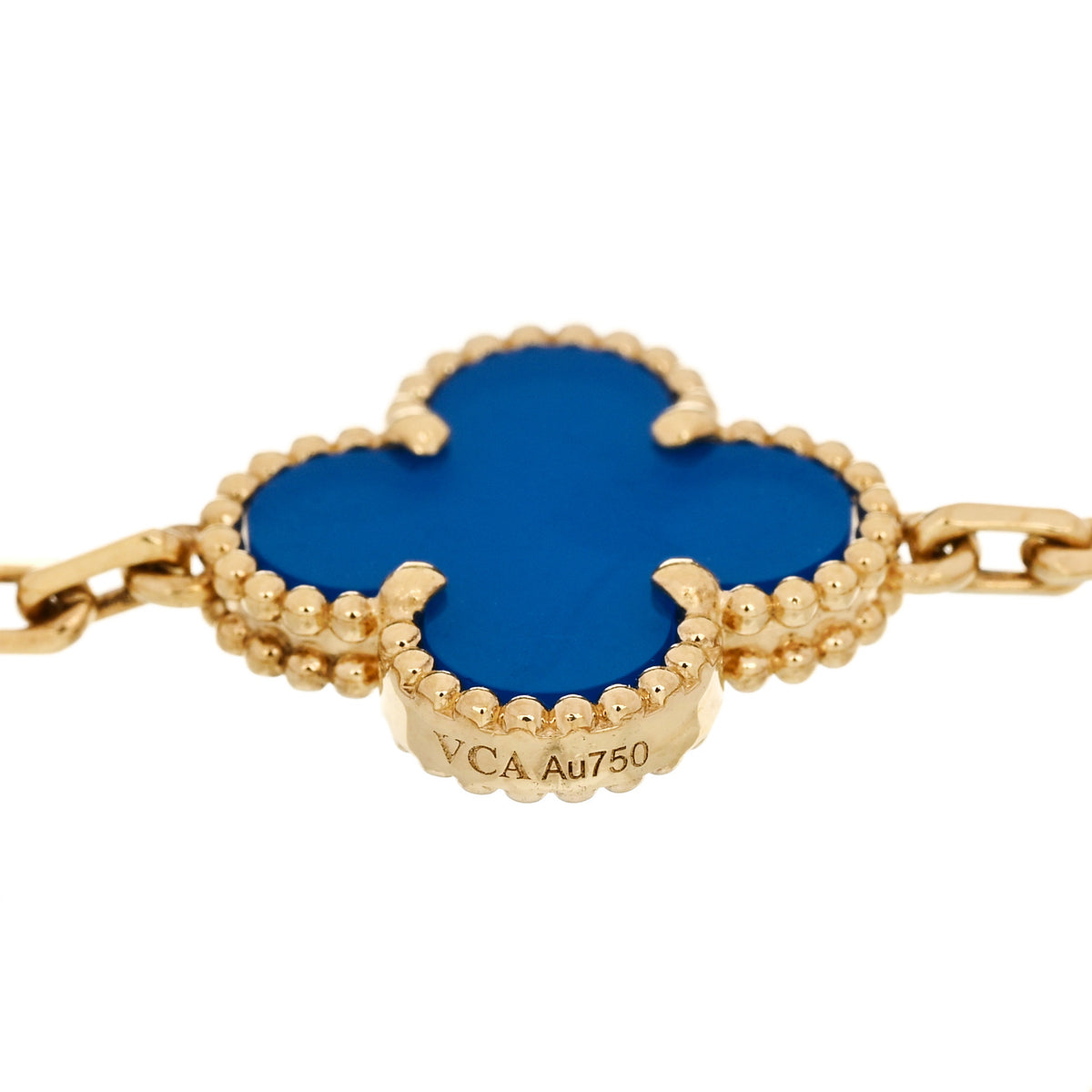 18K Yellow Gold Blue Agate 5 Motifs Vintage Alhambra Bracelet