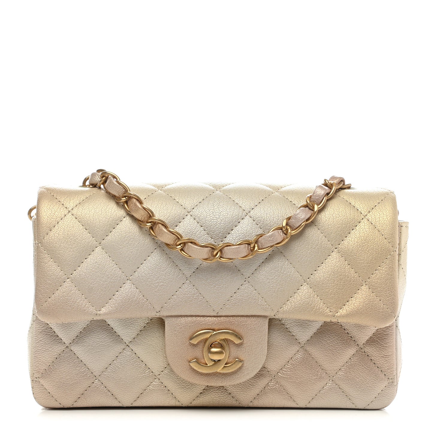 Metallic Goatskin Quilted Mini Rectangular Flap Gold