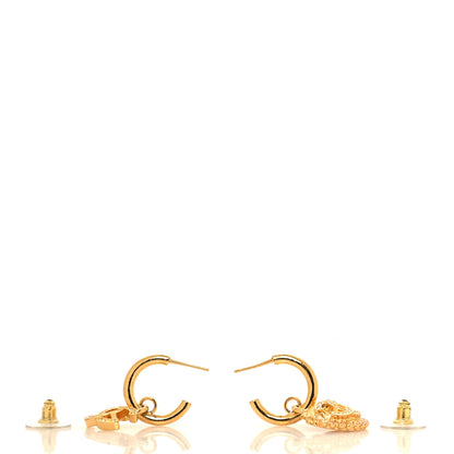 Chanel Crystal CC Shell Hoop Earrings Gold Pink 3 of 5