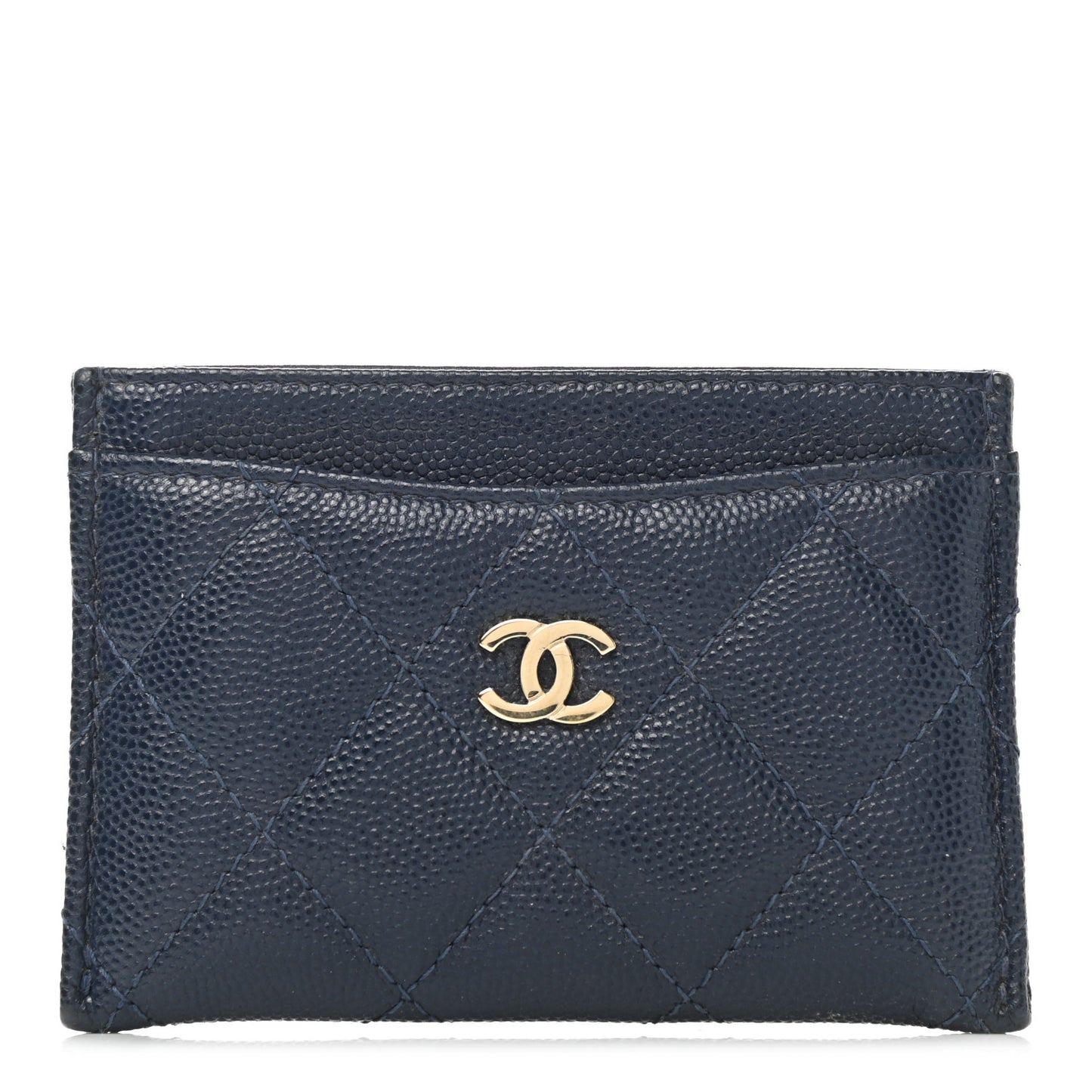 Caviar Quilted Card Holder Navy