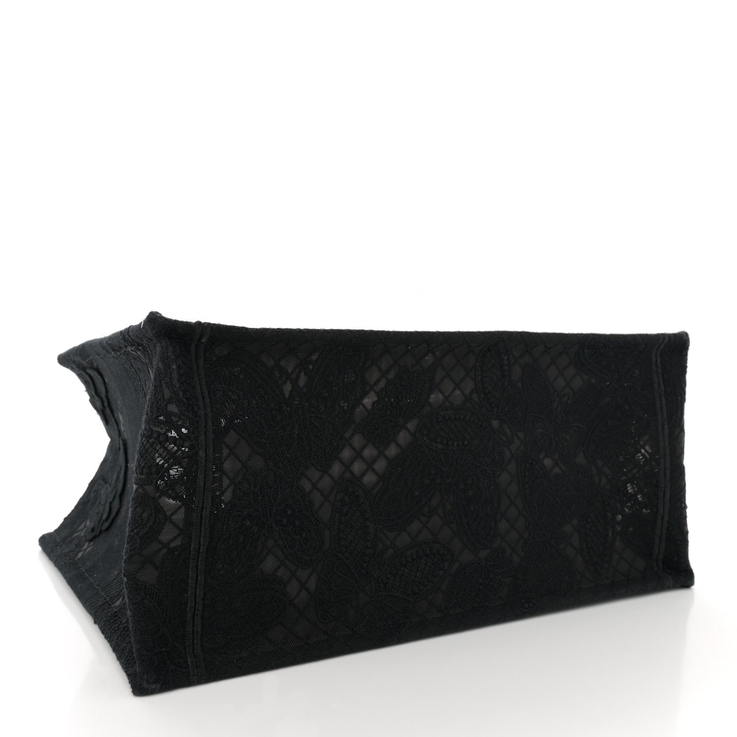 Embroidered 3D Macrame D-Lace Butterfly Medium Book Tote Black Multicolor