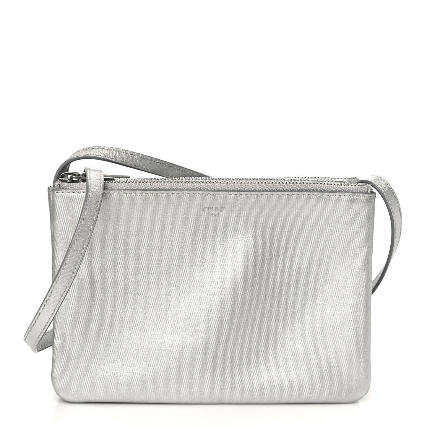 Metallic Lambskin Small Trio Crossbody Bag Silver