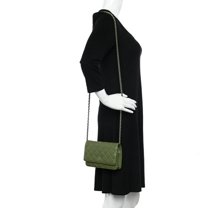 Chanel Lambskin Quilted Wallet On Chain WOC Green 2 of 12