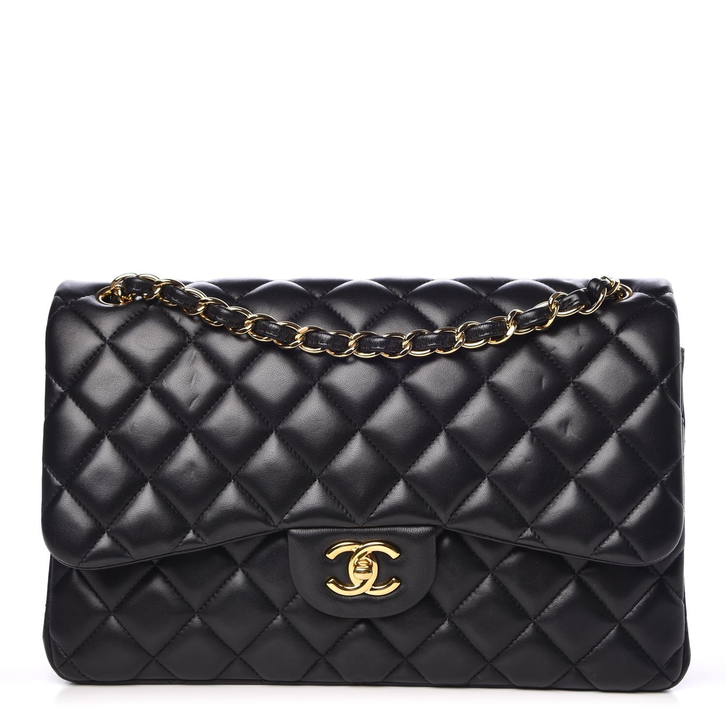 Lambskin Quilted Jumbo Double Flap Black