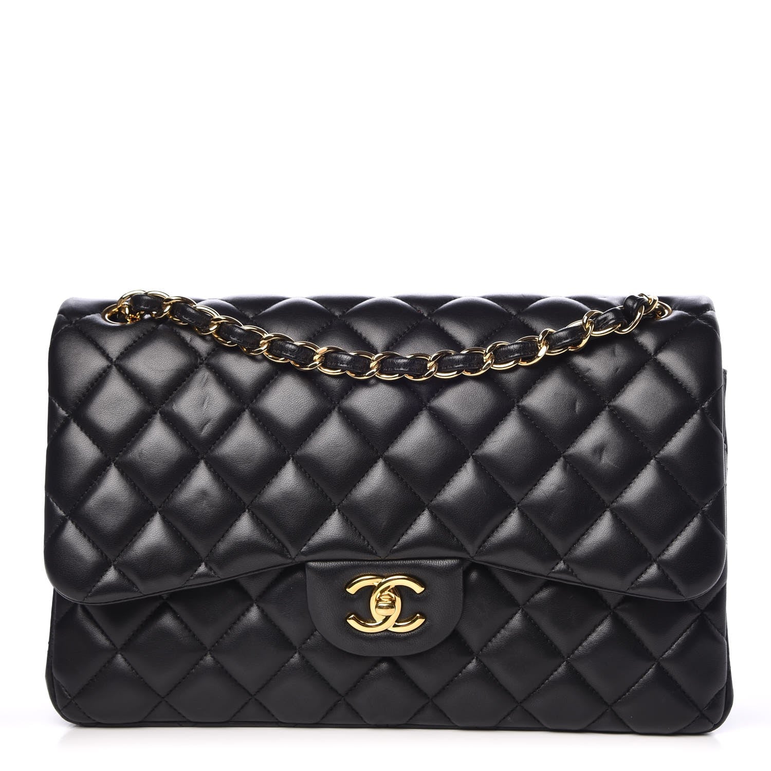 Chanel Lambskin Quilted Jumbo Double Flap Black 1 of 13