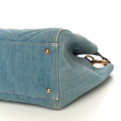 Gucci Denim Matelasse Small Pearly GG Marmont Tote Blue 11 of 16