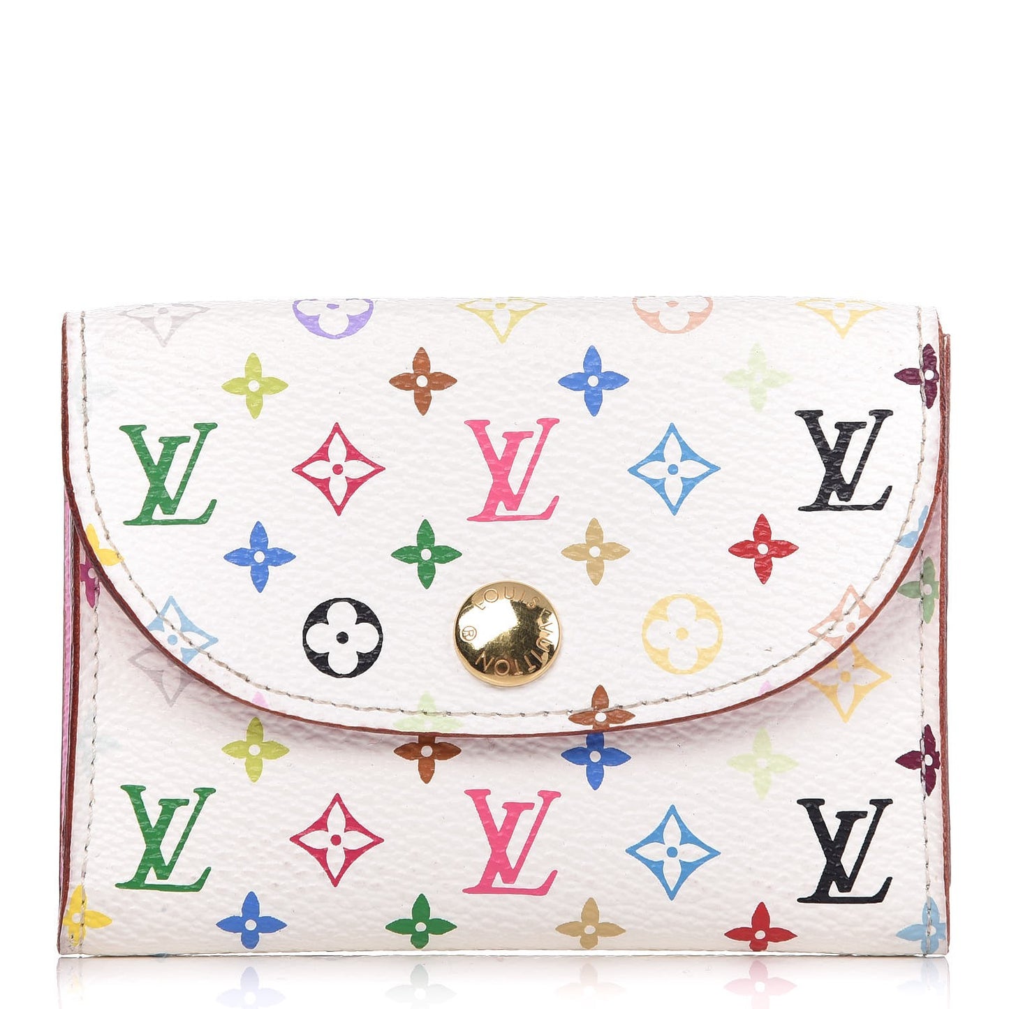 Monogram Multicolor Business Card Holder White Litchi