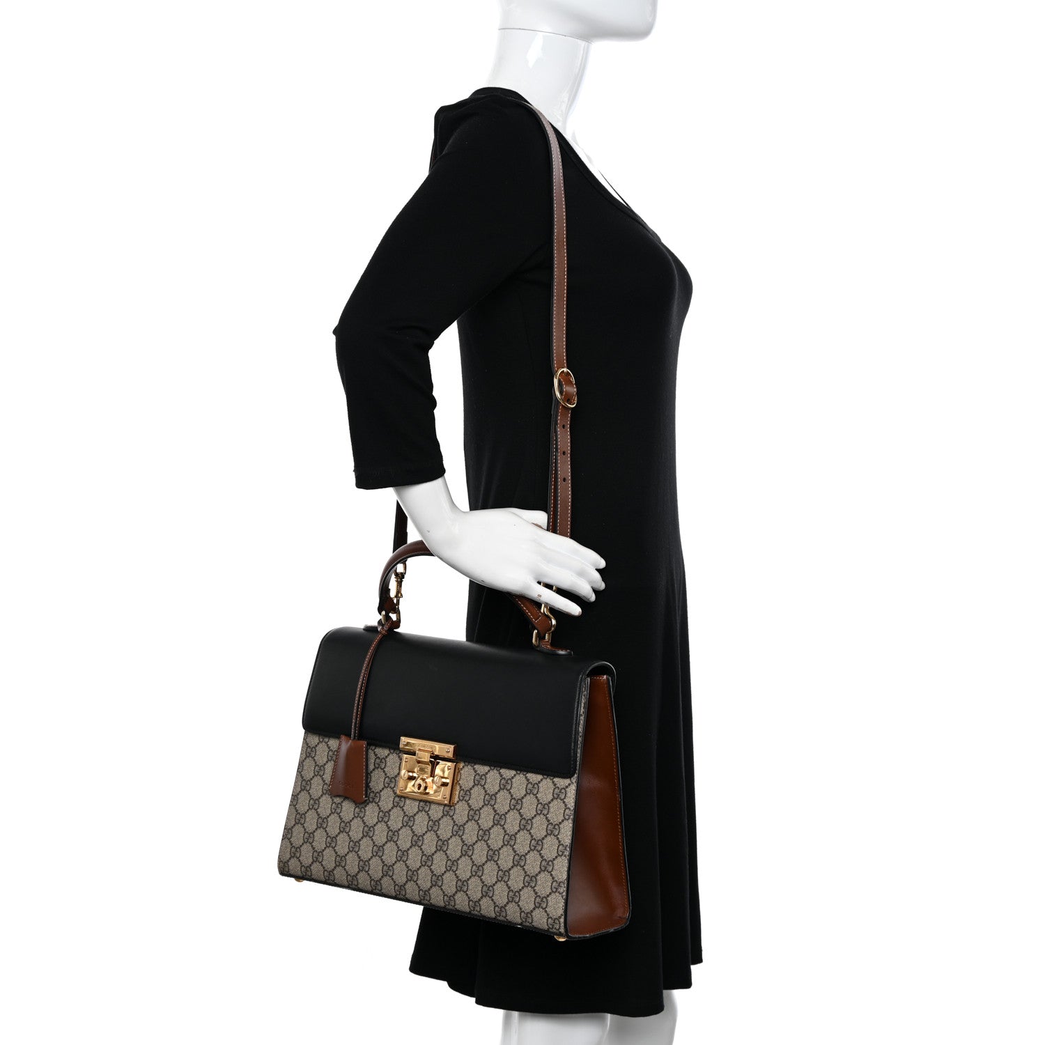Gucci GG Supreme Monogram Calfskin Medium Padlock Top Handle Bag Beige Black Cuir 2 of 15