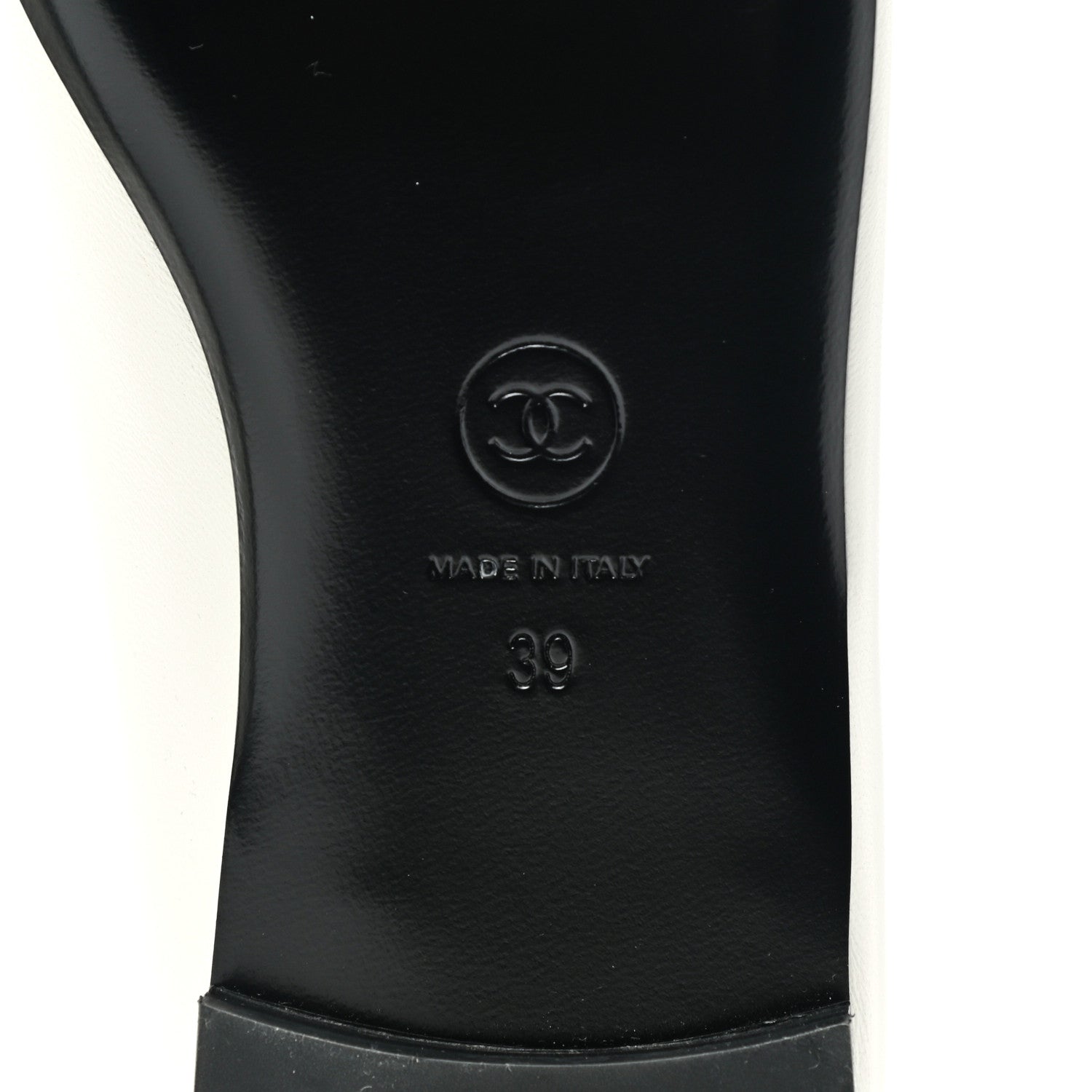 Chanel Lambskin Patent Calfskin Cap Toe Ankle Chain Ballerina Flats 39 White Black 7 of 10