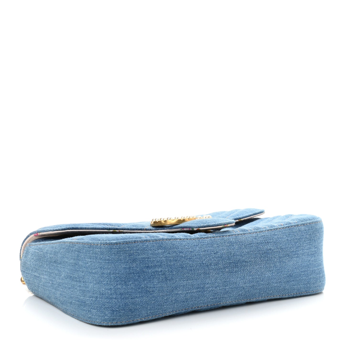 Denim Matelasse Small Pearly GG Marmont Shoulder Bag Blue