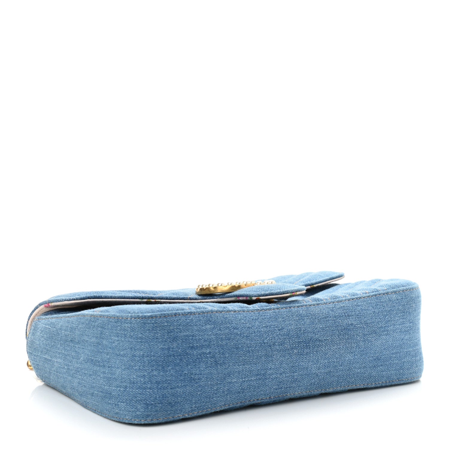 Gucci Denim Matelasse Small Pearly GG Marmont Shoulder Bag Blue 4 of 10