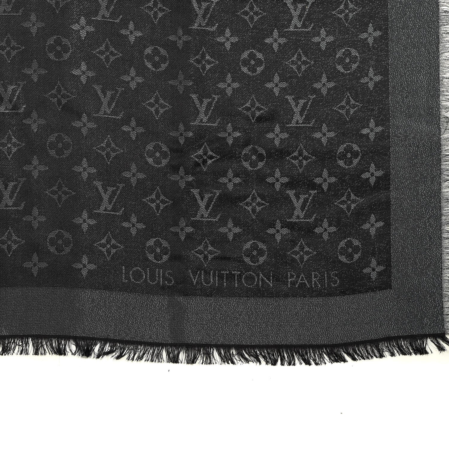 Louis Vuitton Silk Lurex Wool Monogram Shine Shawl Black 2 of 3