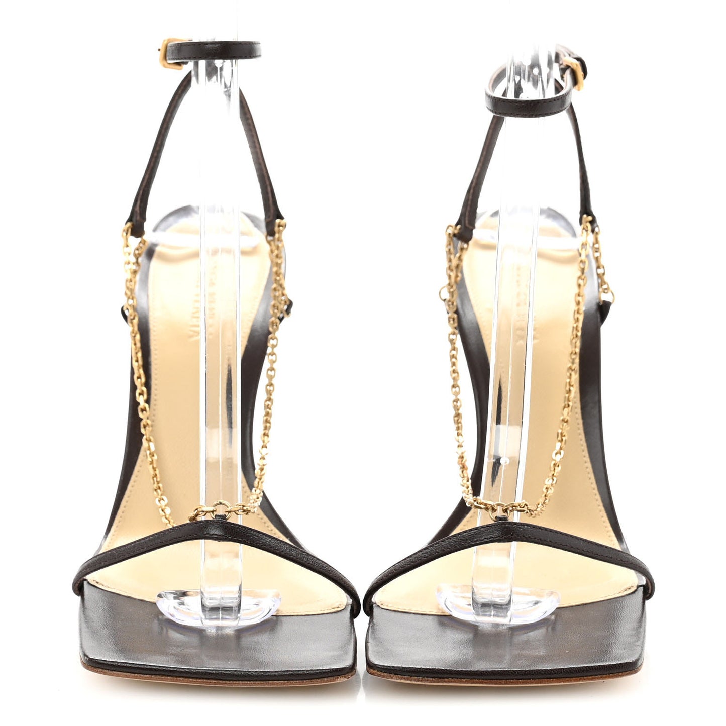 Lambskin Stretch Chain Strap 90mm Sandals 41 Ebony