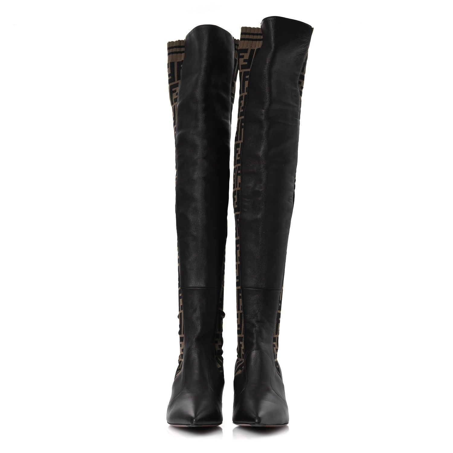Fendi Nappa Microfiber Fabric FF Rockoko Thigh High Boots 40 Ebano Tobacco Black 3 of 12