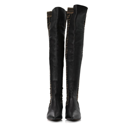 Fendi Nappa Microfiber Fabric FF Rockoko Thigh High Boots 40 Ebano Tobacco Black 3 of 12