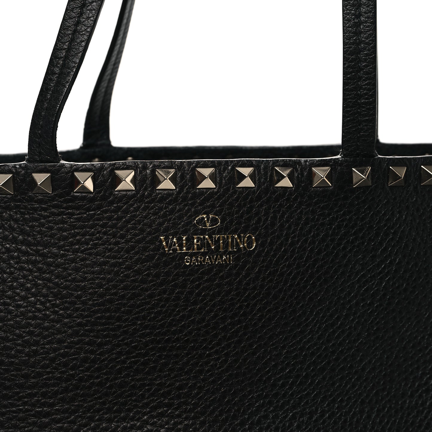 Grained Calfskin Rockstud Shoulder Tote Black