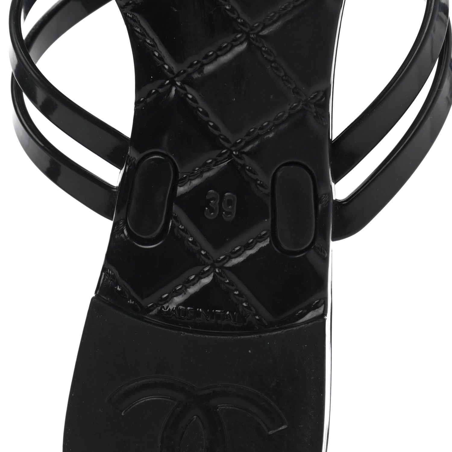 Chanel Jelly Quilted Camellia Thong Sandals 39 Black White 6 of 7