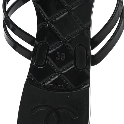 Chanel Jelly Quilted Camellia Thong Sandals 39 Black White 6 of 7