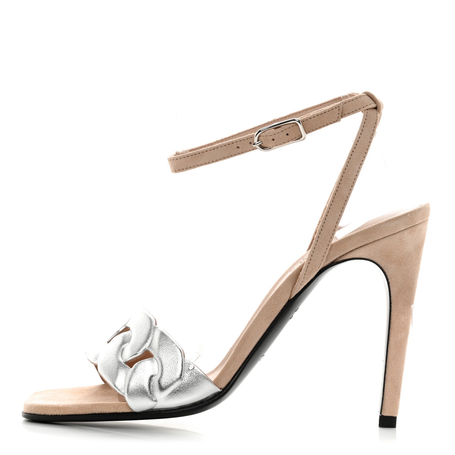 Hermes Metallic Nappa Gala 105 Sandal 38 Gris Argente Beige Nude 1 of 8