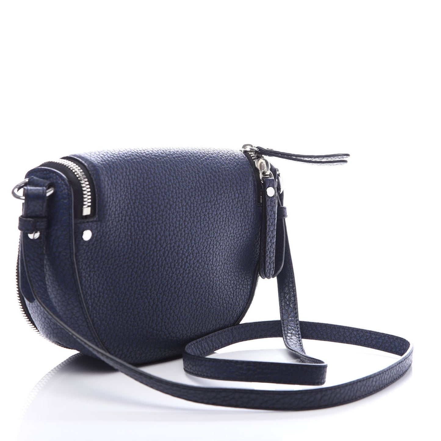 Grained Calfskin Small Zip Crossbody Bag Navy